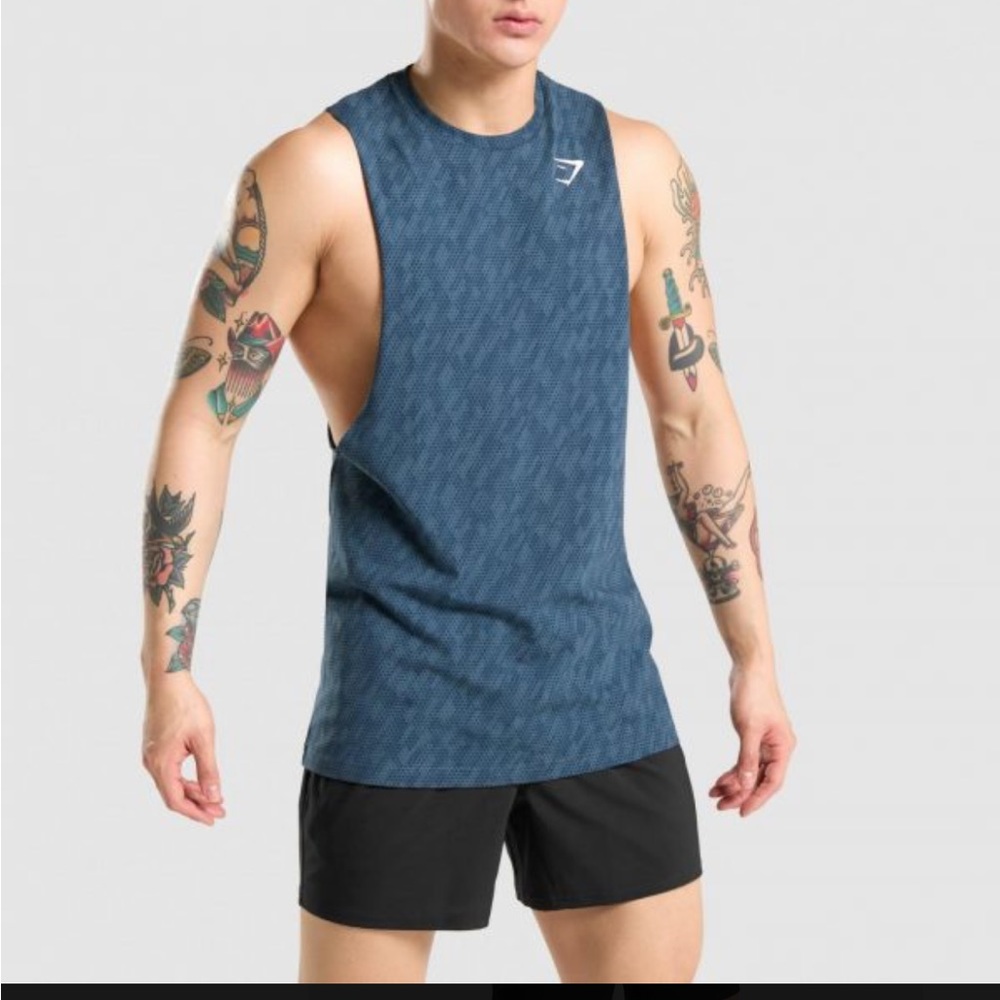 Gymshark Mens Critical Drop Arm Tank – Teal Print Size Medium